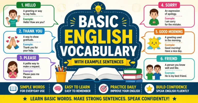 basic English vocabulary with example sentences