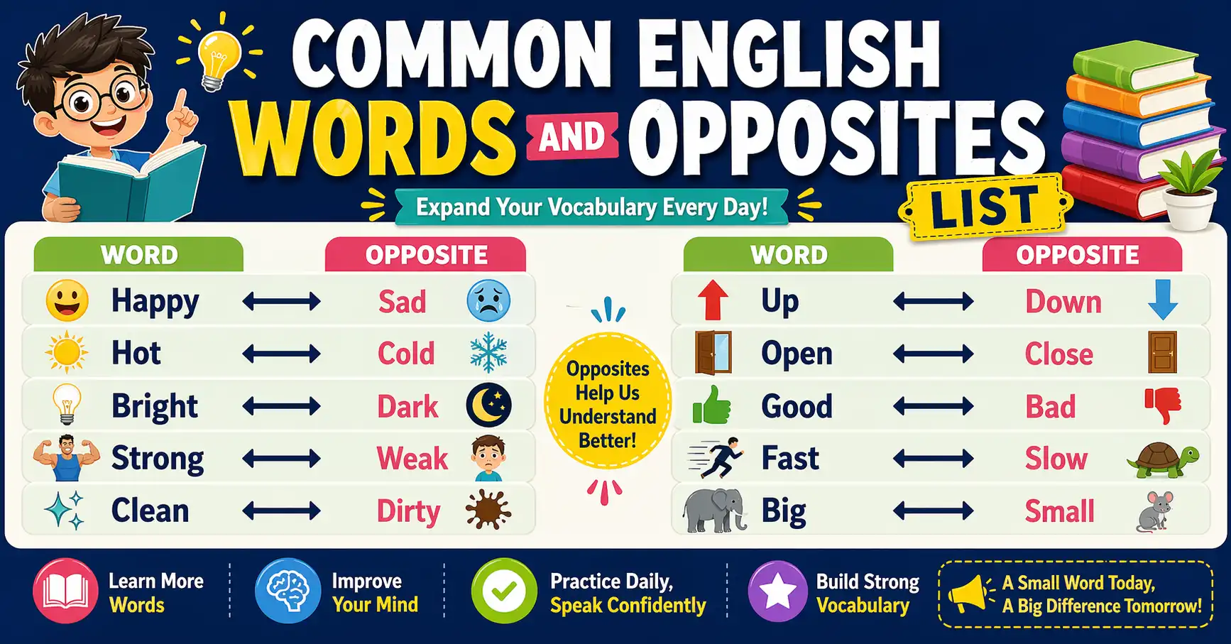 common English words and opposites list
