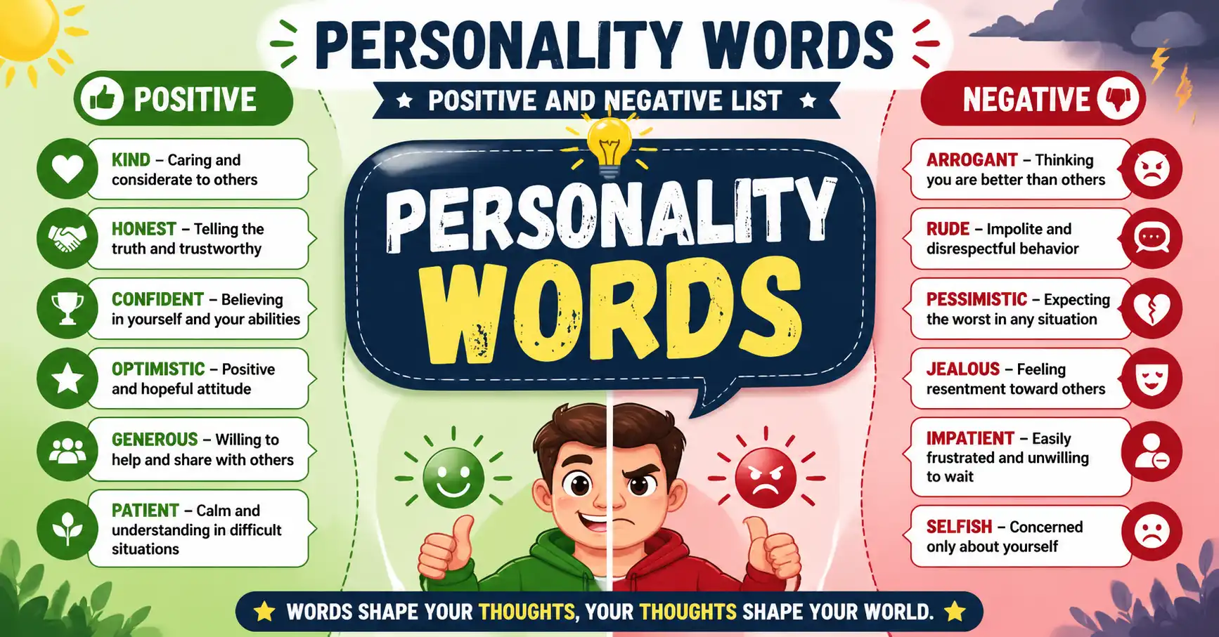 personality words positive and negative list