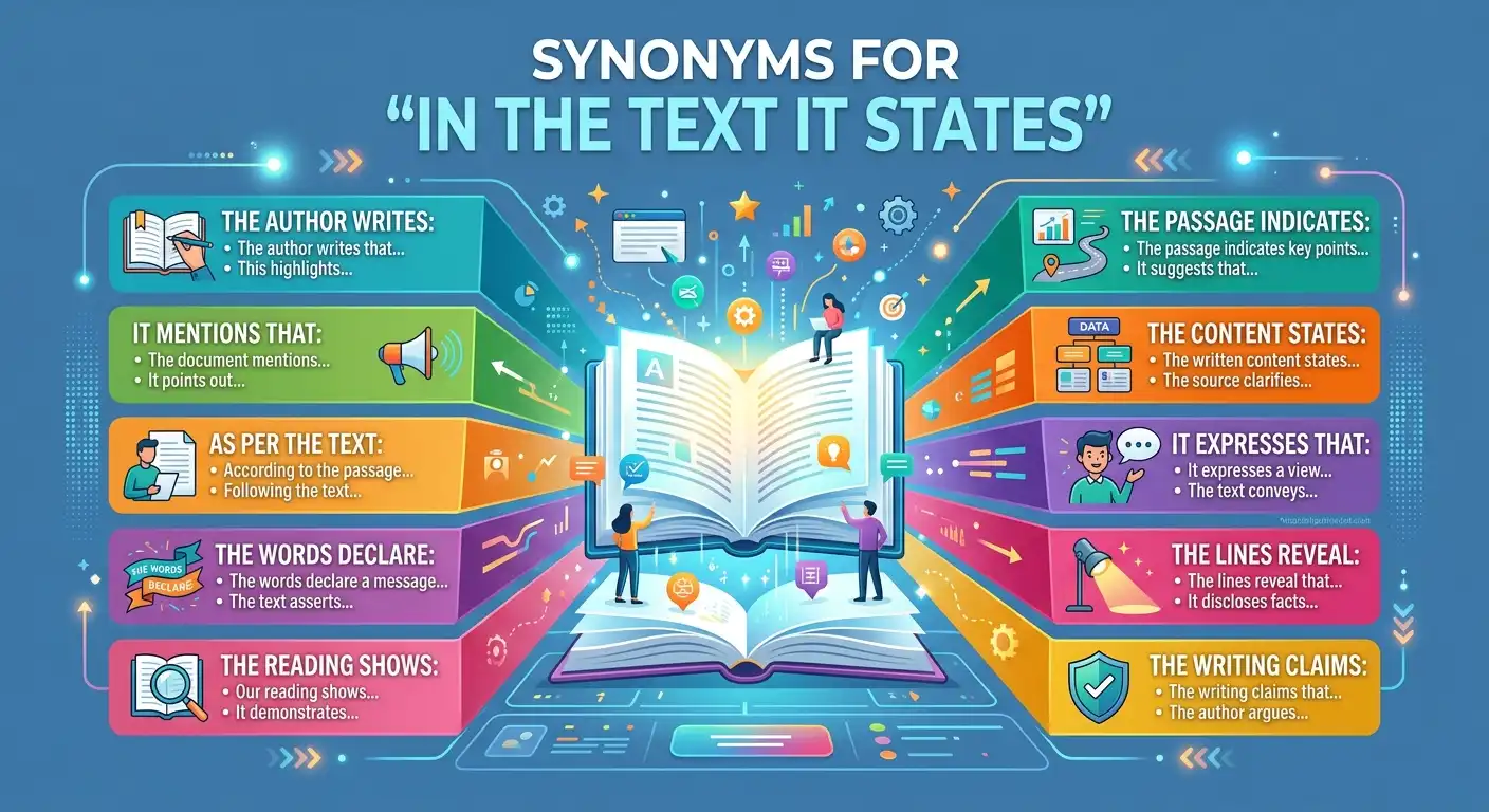 synonyms for in the text it states